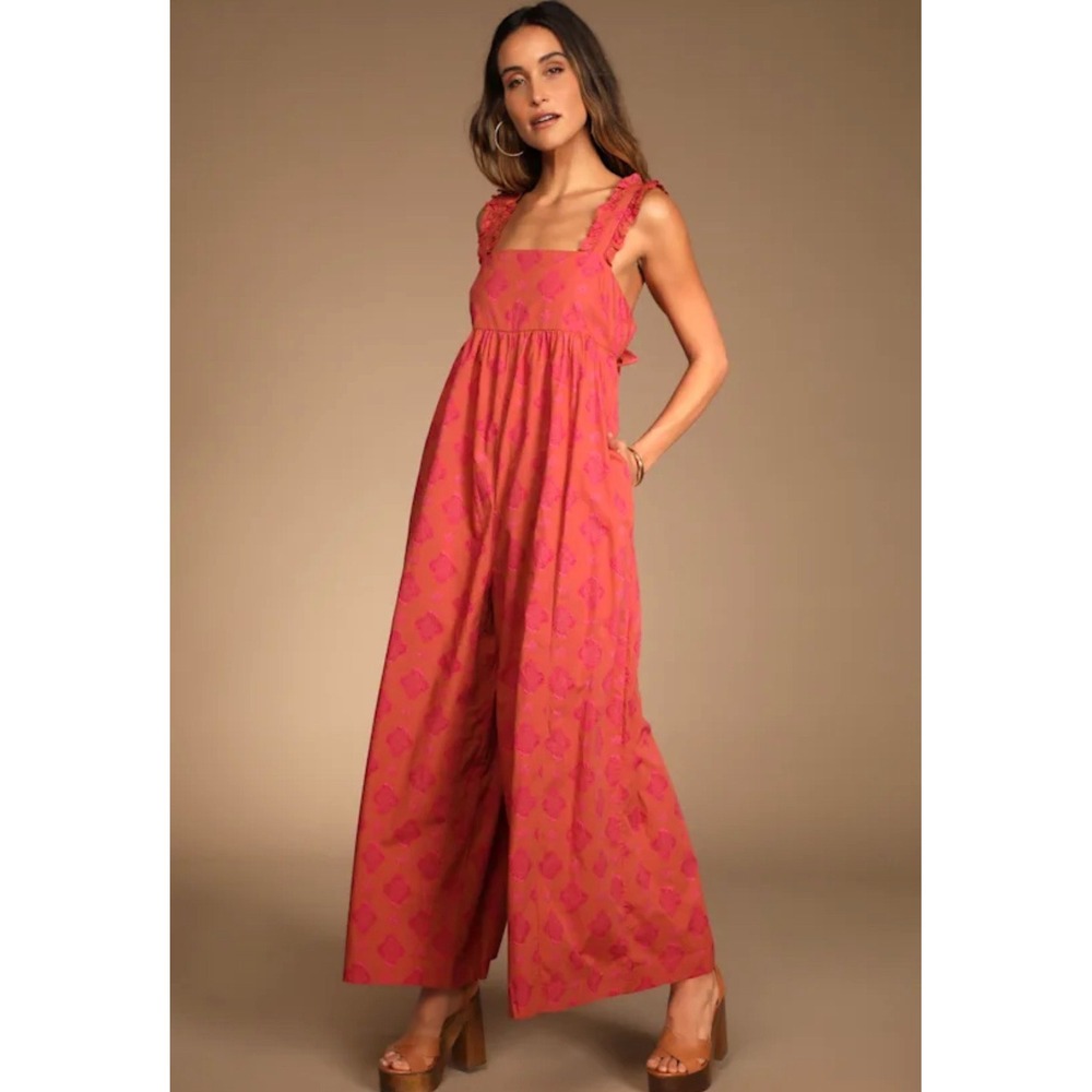 Free People Katya Printed One Piece Jumpsuit Rusty Rose Pink Medallion Small